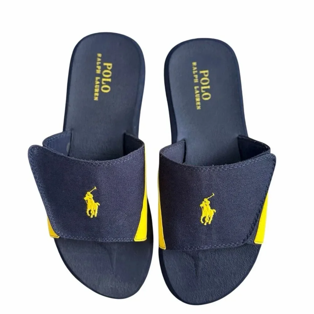 Polo Ralph Lauren Men's 10.5 Adjustable Pool Sandal | EUC Navy Canvas Slide